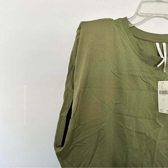 New Anthropologie Top Green Shoulder Padded T-shirt Sleeveless Crew Round Neck L - Picture 6 of 10
